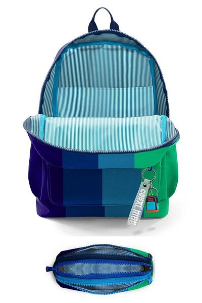 Coral High Set rucsac cu patru compartimente și suport pentru stilou pentru băieți de școală primară - dungi de culoare bleumarin