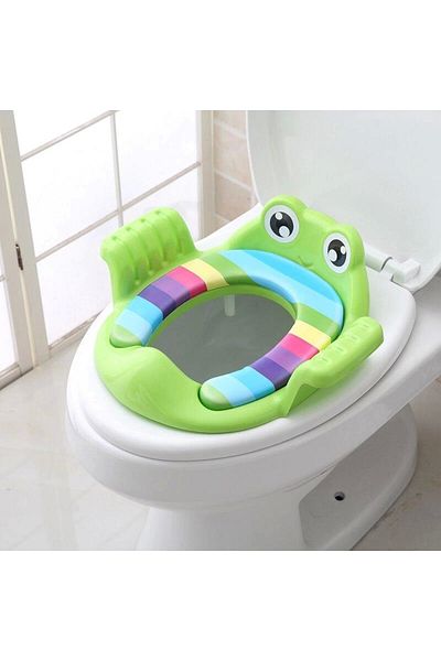 LiderGlobal Frog Model Child-Baby Side Hold Soft Sponge Toilet Seat Adapter Green