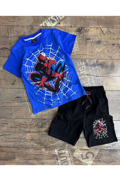 MİNİ İNOWESTA KİDS Boy's Spiderman Printed Summer Cotton Shorts Bottom Top Suit