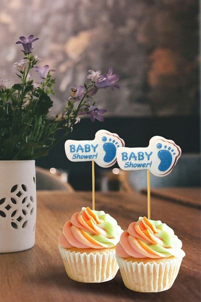 Cadde Süs Baby Shower Written Blue Toothpick Ornament 10 Pieces