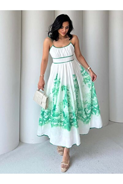 BRGCLOTHING Rochie evazată cu bretele din in, design echivalent