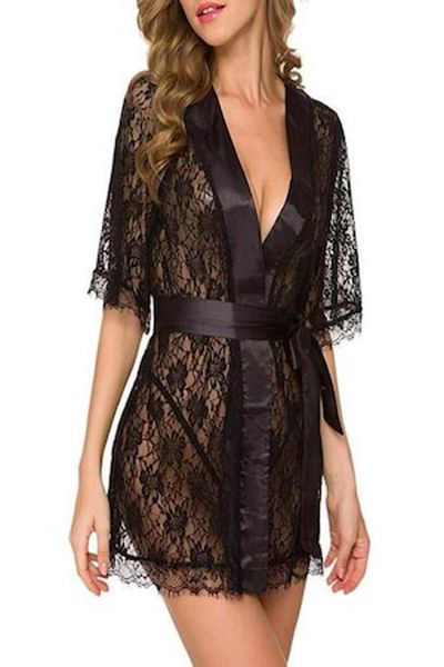 Tessero Lenjerie sexy de dama, camasa de noapte, dantela, marime universala, Tessero, negru