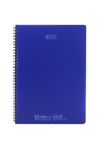 Roco Notebook – A4 Size, 100 Sheets, Double Ruled (English), Blue Cover