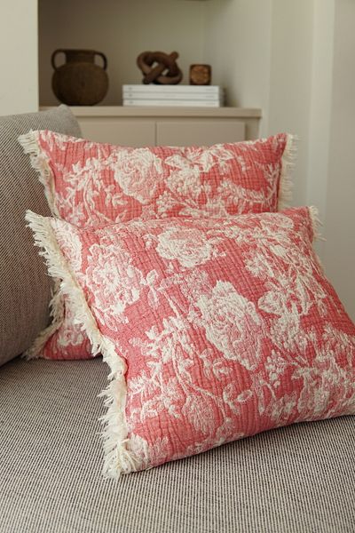 Pilloveland 2-Piece Muslin Throw Pillow Case - 100% Cotton - 3 Layers Muslin - Rose