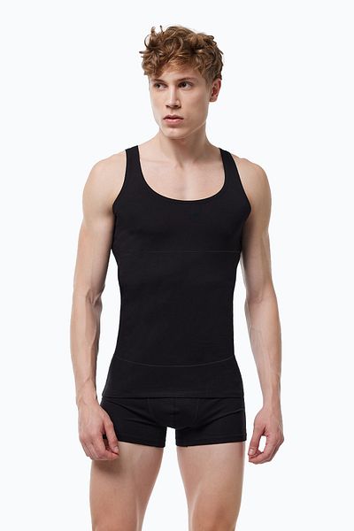 Malabadi Men's Black Belly Tightening Firming Non-Marking Modal Corset Undershirt 042