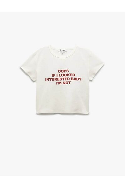 Koton Printed Slim Fit Cotton Ecru Women's T-Shirt 5Sal10691Ik