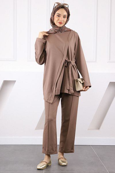İmajButik Βιζόν Ασύμμετρο Λεπτομερές Σετ Παντελόνι Τουνίκ