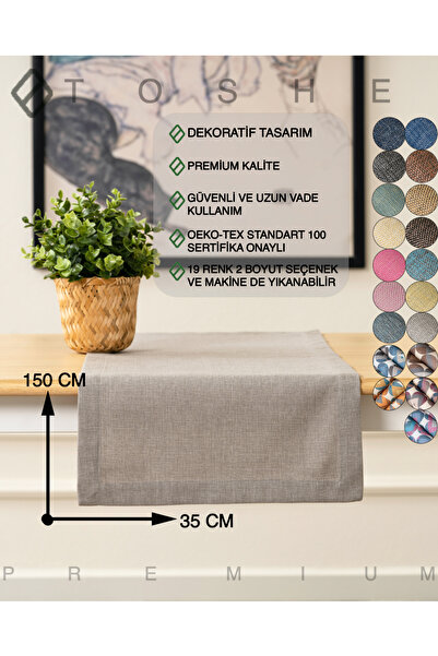 TOSHE 35 x 150 Gümüş Keten Dokuma Runner ,Dekoratif Runner, Düz Runner, Runne...