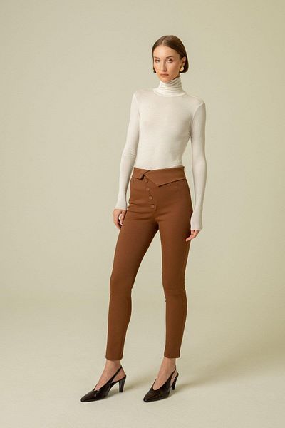 rue. Asymmetrical Brown Trousers