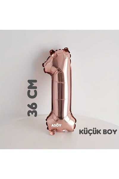 asöy 1 Foil Balloon 1 Number Balloon 36 cm Small Size Rosegold Color 1 Year Old Balloon Birthday Party Supplies
