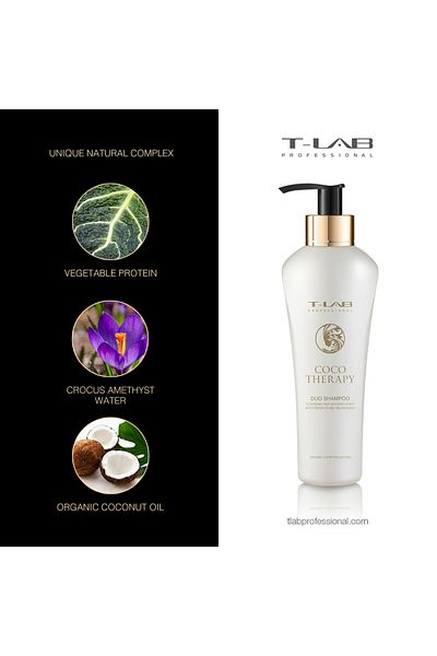 T Lab Șampon T-LAB Professional Coco Therapy DUO pentru reconstrucție completă a părului, 300 ml