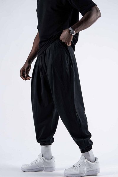Superbluemexico Men's Elastic Jogger Black Baggy Trousers