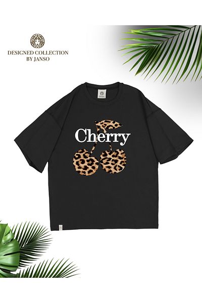 LOU MODA -Women's Cotton Printed Cherry Tiger Short Sleeve Tshirt Oversize Large Size