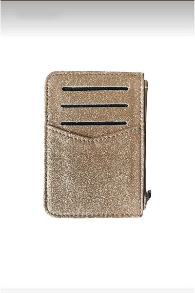 mlio Glitter Gold Zipper Detailed Card Holder - Wallet