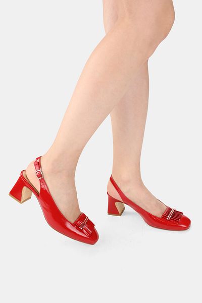TUNAELLİ Women's Red Patent Leather Genuine Leather 35-41 Number Medium Heel Back Open Shoes