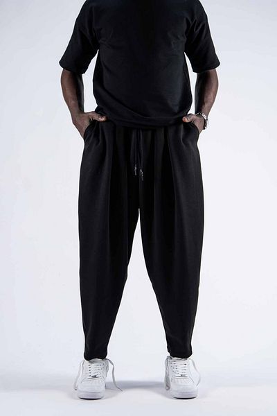 Superbluemexico Men's Elastic Jogger Black Baggy Trousers