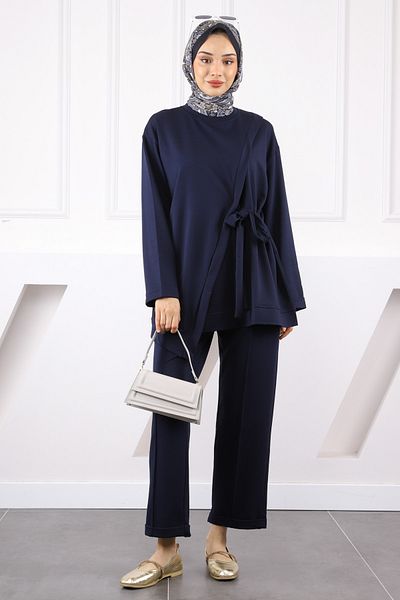 İmajButik Σετ παντελονιού Navy Blue Asymmetric Detailed Tunic