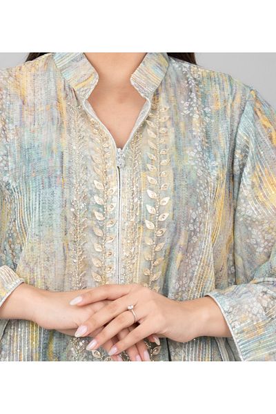 IKKXA Petal Grace Embroidered Jalabiya with Belt