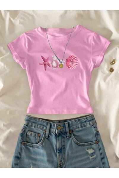 OVER HEAD Tricou Bayb cu imprimeu Y2K Sea Shell Star pentru femei