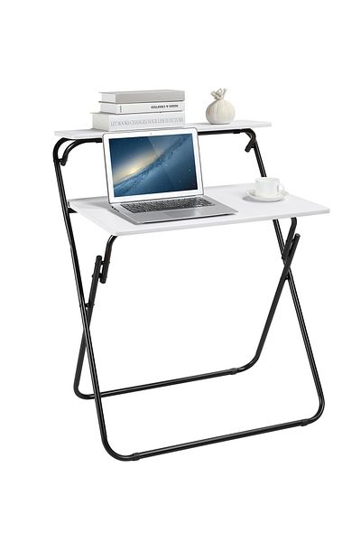 Lawazim Foldable Computer Desk – 71.5x55x90.5cm – 2-Tier Space-Saving Writing Table with Shelf