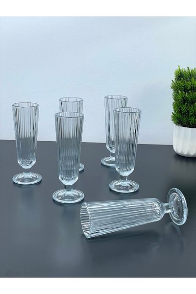 YzHome Set of 6 Glass Coffee Side Water Glass Cups with Feet Tall 150ml
