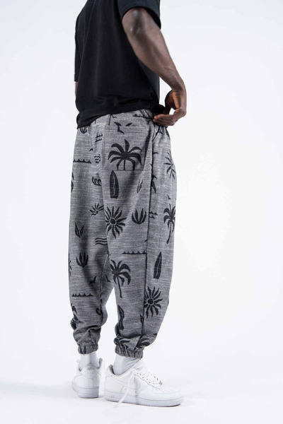 Superbluemexico Men's Elastic Printed Gray Jogger Pants