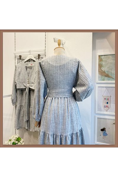 Faya Boutique Anthracite Balloon Sleeve Skirted Wrinkled Suit