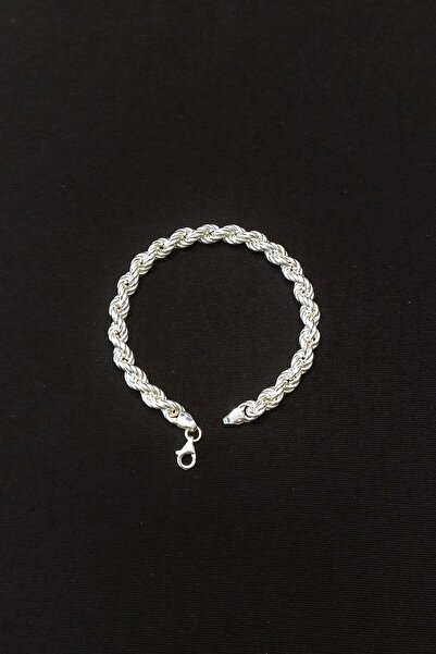 ANDA 925 Ayar Gümüş Unisex Burgu Halat Bileklik 7 mm 21 cm