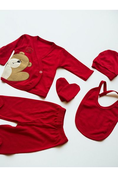 BETSY STUDIO Newborn Cotton Boxed Hospital Release Set Red