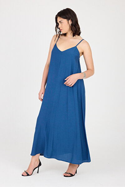 MOLLYMORE Kadın Aerobin Kumaş Ayarlanabilir Askılı Uzun Siyah Elbise