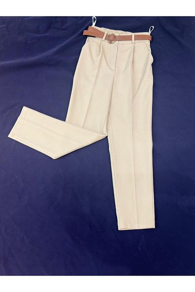 HANIMCA GİYİM Belted Waist, Elastic Back, Side Pockets, Pencil Cut Summer Pants