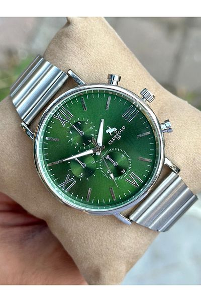pierrose Silver Steel Cord Green Dial Men's Wrist Watch