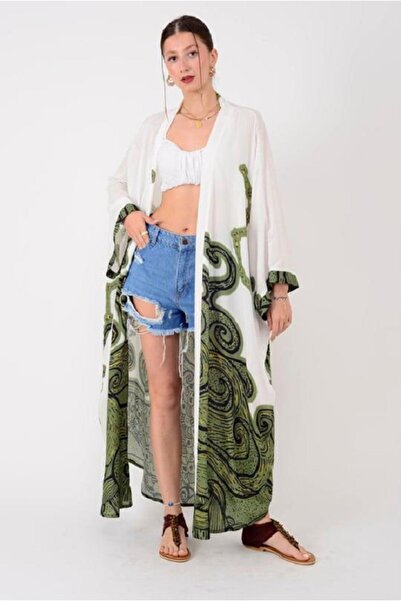 Marjinal ÖZEL TASARIM ASTEK BASKILI BOHO KİMONO