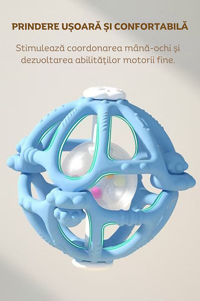 clickzu Clickzu 2-in-1 Teething Toy, Silicone Rattle Ball, Detachable, Blue