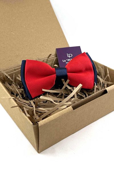La Pescara Red - Navy Blue Satin Plain Bow Tie P1991