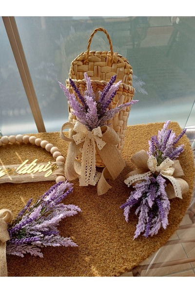 Okaliptus Tasarım Lavanta 3 lu set kapı önü dekoru kapi süsü ve paspas seti
