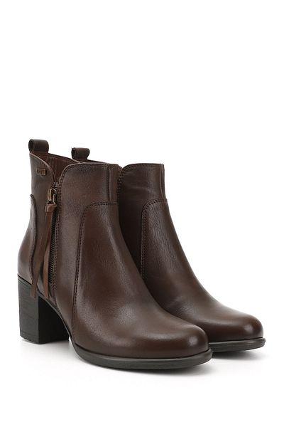GÖNDERİ(R) Women / Girls Dark Brown Zippered Thick Heeled Genuine Leather Boots