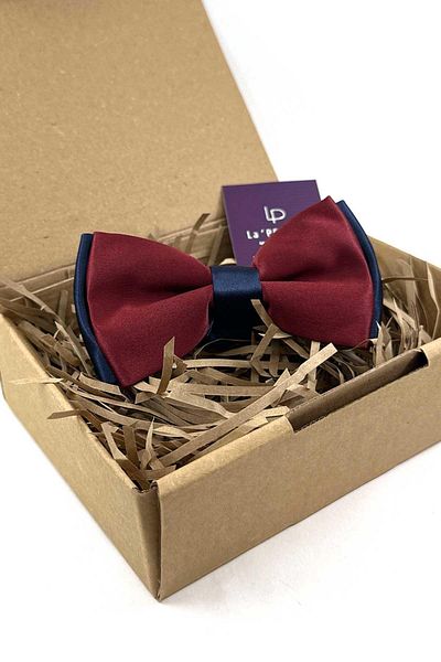 La Pescara Burgundy - Navy Blue Satin Plain Bow Tie P1996