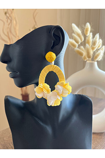 Büyük Hanım Modern Yellow Beach Style Handmade Raffia Earrings