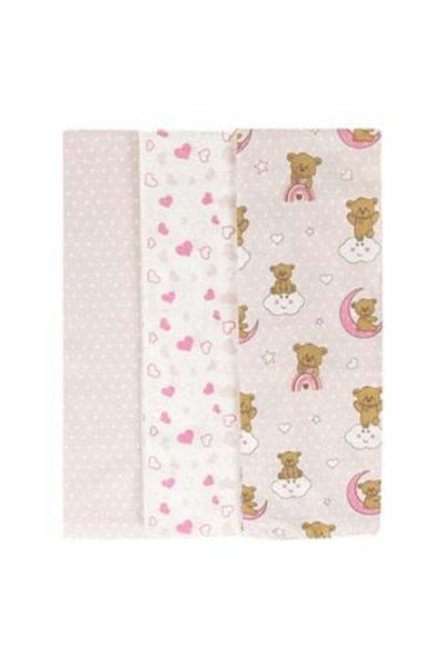 Jumbo Cearceafuri Finet Roz Alb Model Ursulet Inimi Buline 80 x 80 cm - 4 buc