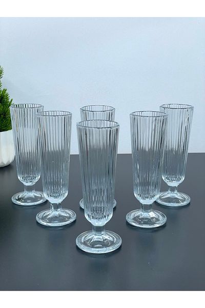 YzHome Set of 6 Glass Coffee Side Water Glass Cups with Feet Tall 150ml