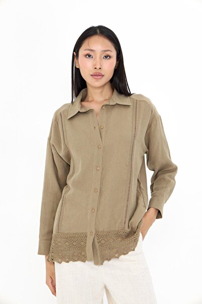 TIFFANY&TOMATO Dantel Detaylı Keten Görünümlü Gömlek