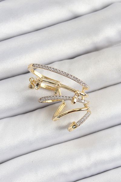 SeyCey.co Brass Zircon Stone Compression Right Cartilage Gold Color Women's Earrings