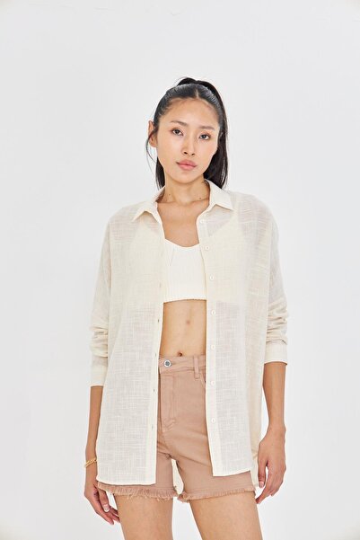 TIFFANY&TOMATO Düşük Omuz Keten Görünümlü Gömlek