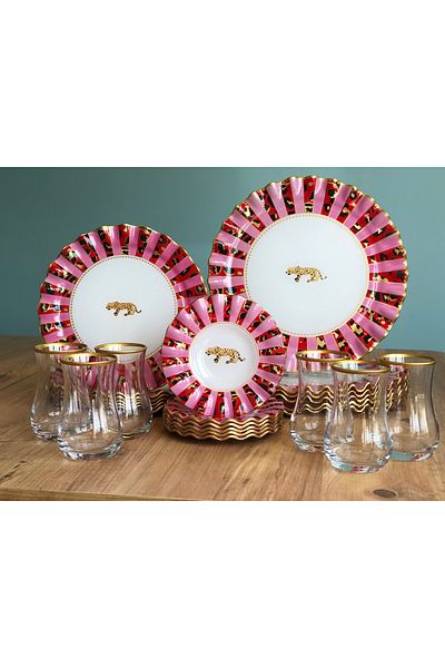 B&M Wild Chic Patterned Curved 24 Piece Breakfast Set