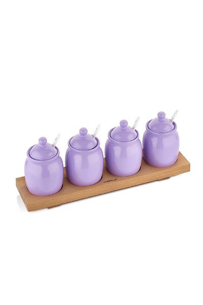 Noble Life Sugar 4-Piece Porcelain Spice Set with Stand Spice Bowl Lilac