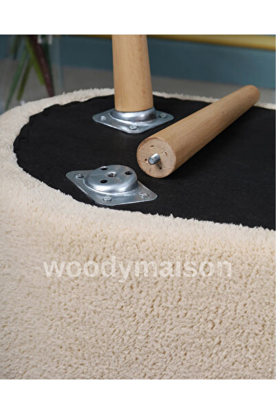 WoodyMaison LUNA PELUŞ KREM LARGE 90 CM GÜRGEN AYAKLI PUF KOLTUK BENCH