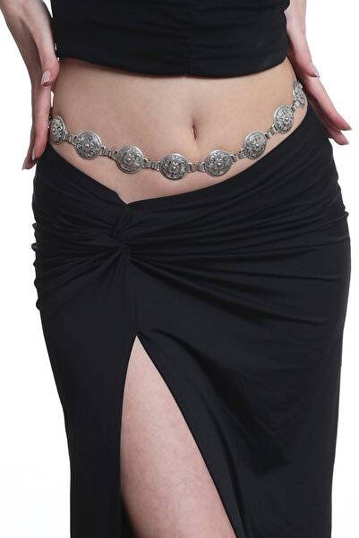 LABALABA Kadın Antik Gümüş Kaplama Yuvarlak Formlu Çiçek Motifli Bel Zinciri,...