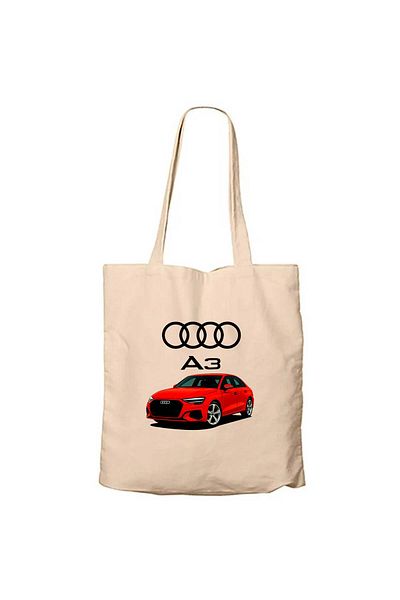 Z zepplin Audi A3 Text Logo Cream Zippered Cloth Bag Gabardine