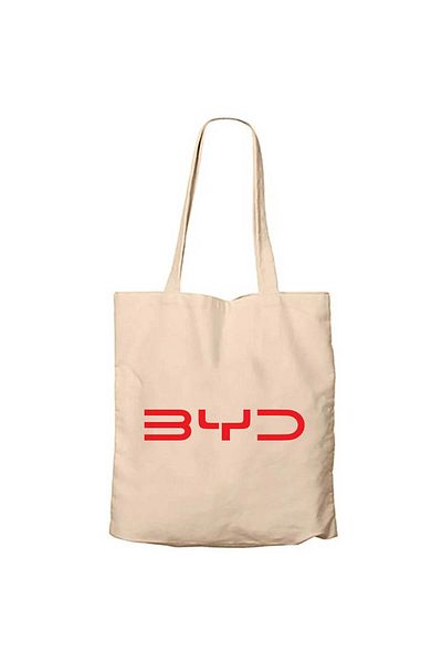 Z zepplin BYD Logo Text Red Cream Canvas Tote Bag